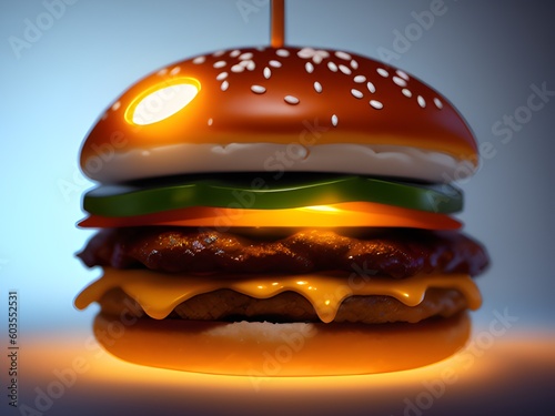 3d of burger on a wooden background. close up of a cheeseburger