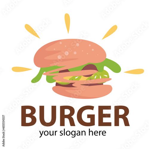 cute pink burger vector covered with meat and buns and green leaves