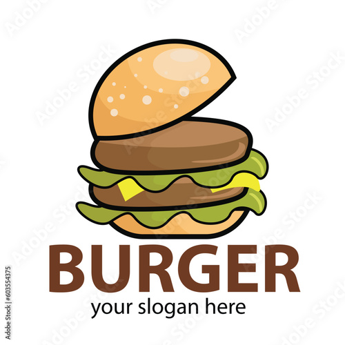 light yellow cute burger vector covered with meat and brown bun