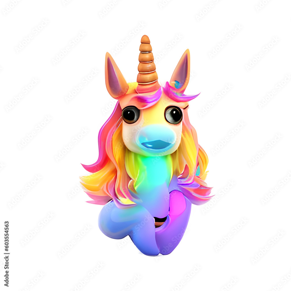 Fototapeta premium fantasy unicorn, cute 3d cartoon unicorn isolated on transparent background, Generative AI