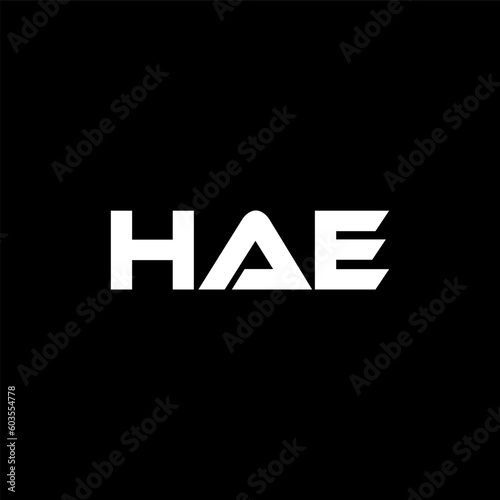 HAE letter logo design with black background in illustrator, vector logo modern alphabet font overlap style. calligraphy designs for logo, Poster, Invitation, etc.