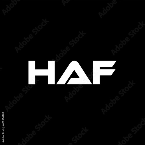 HAF letter logo design with black background in illustrator, vector logo modern alphabet font overlap style. calligraphy designs for logo, Poster, Invitation, etc.