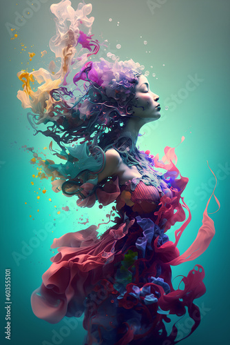 Mermaid in the water,Colorful, Generative AI