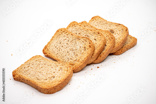 toasted bread slices for breakfast isolated on white studio background