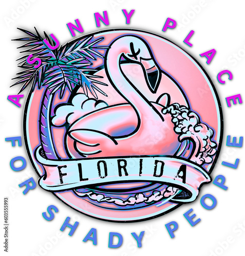 Florida Flamingo Sunny Place Souvenir Illustration 