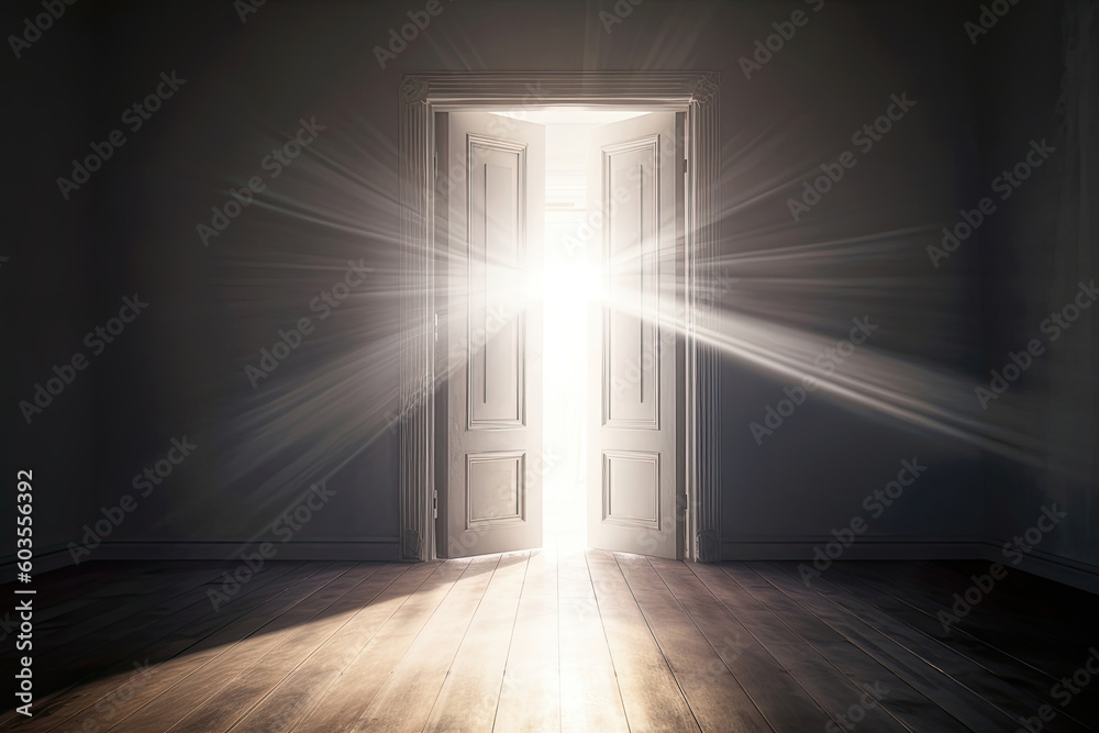 The light shining from an opened door, Generative AI The light shining from an opened door, Generative AI