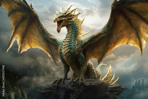 A dragon, showcasing their mythical grandeur. Made by generative AI.