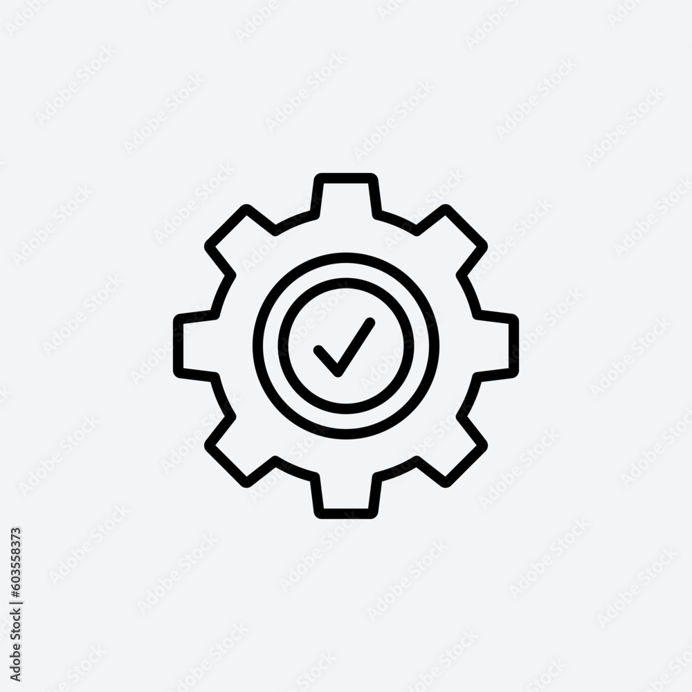 Gear with check mark line icon vector illustration.