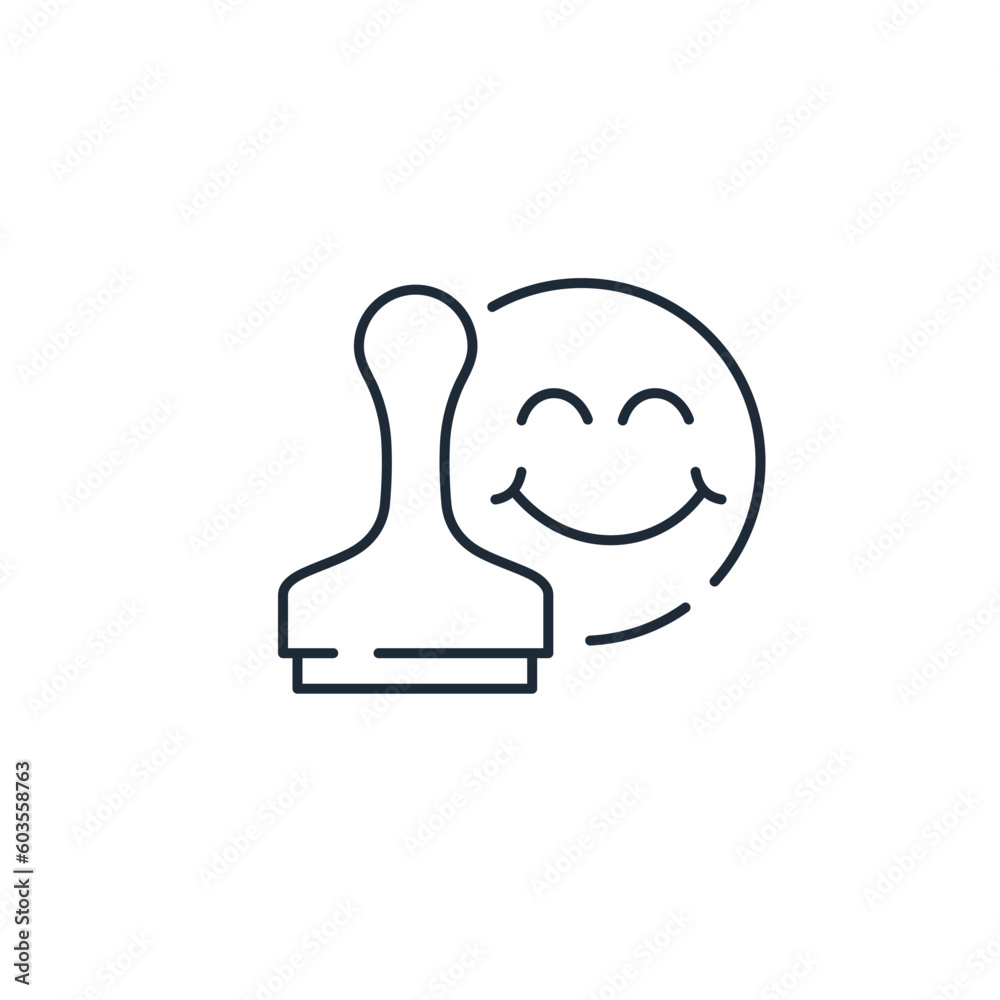 Print with a smile. Confirmation of satisfaction.Vector linear icon isolated on white background. Print with a smile. Confirmation of satisfaction.Vector linear icon isolated on white background.