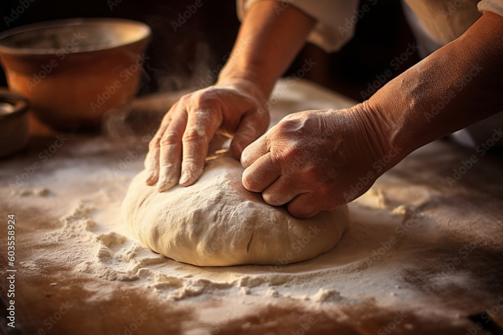 Fototapeta premium Bread dough kneading