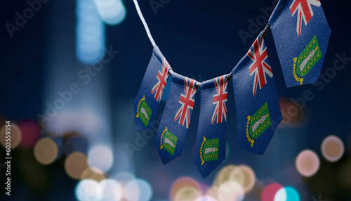 A garland of British Virgin Islands national flags on an abstract blurred background