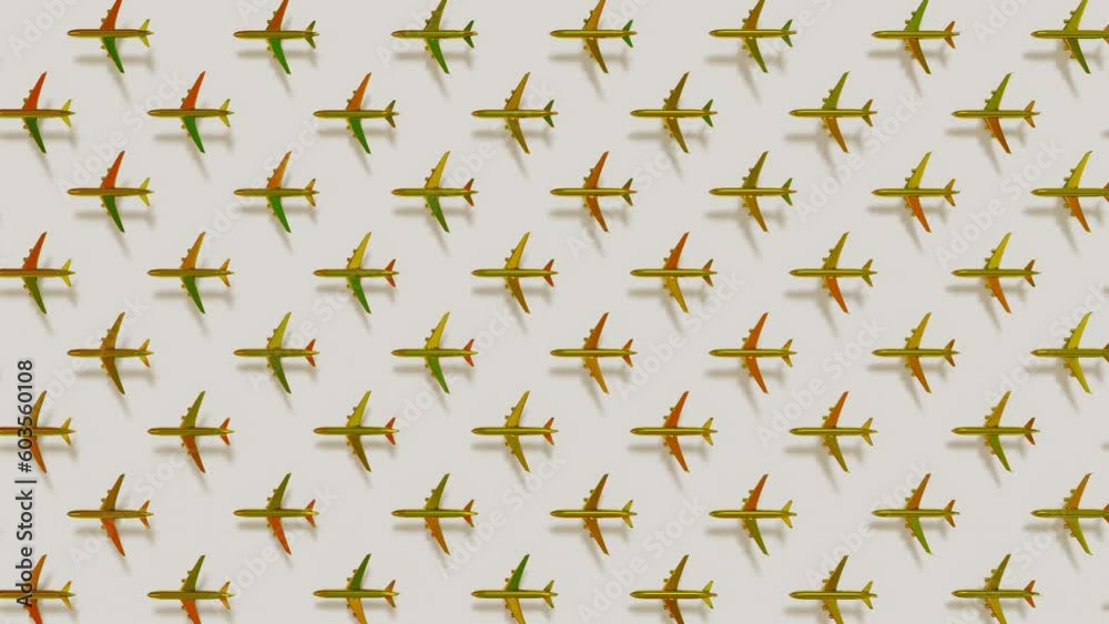 golden models of passenger airliners are moving on a white background. 3d render looped animation golden models of passenger airliners are moving on a white background. 3d render looped animation