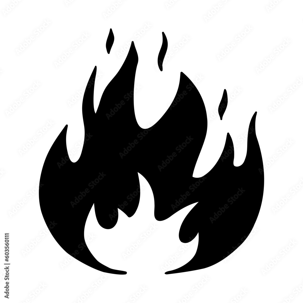 Hand drawn fire silhouette. Fireball black and white vector sketch. Icon Hand drawn fire silhouette. Fireball black and white vector sketch. Icon