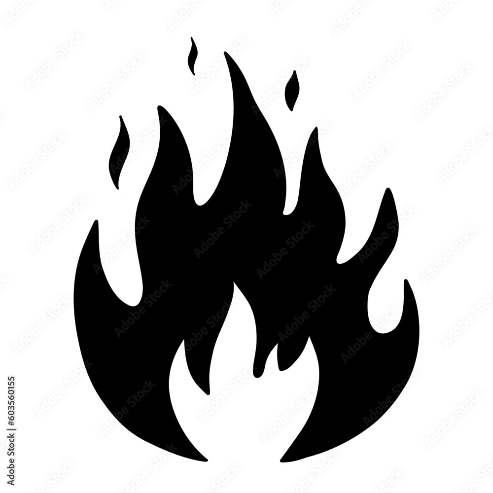 Hand drawn fire silhouette. Fireball black and white vector sketch. Icon Hand drawn fire silhouette. Fireball black and white vector sketch. Icon
