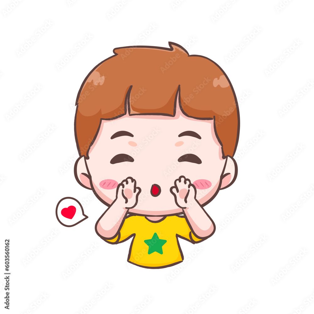 Cute kid boy Shouting out or calling cartoon character. People expression concept design. Isolated background. Vector art illustration. Cute kid boy Shouting out or calling cartoon character. People expression concept design. Isolated background. Vector art illustration.