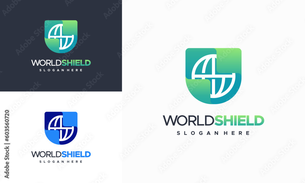 World Shield Protect Logo designs template concept, World Tech logo symbol