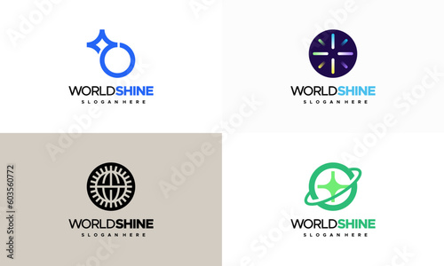 Set of Shine world logo designs concept vector, World Clean eco logo template, Global Clean logo designs concept, Cleaning service logo