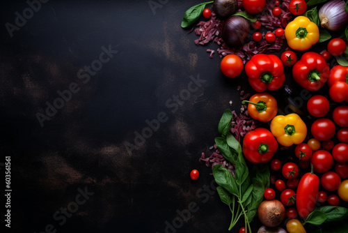 A black background with colorful vegetables and a black background.