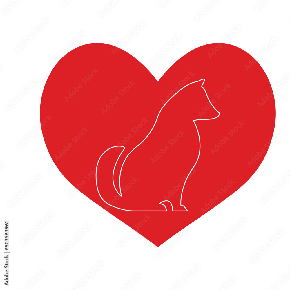 illustration of a  dog, decorated with heart shape.