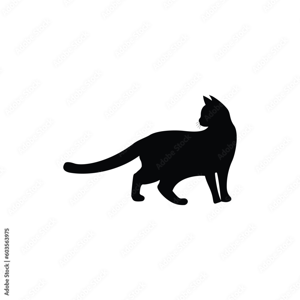 Vector isolated walking cat silhouette, logo, print, decorative sticker