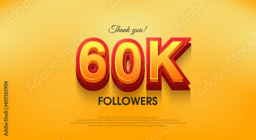 Thank you 60k followers 3d design, vector background thank you.