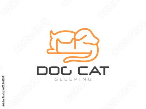 Dog cat sleeping monoline icon logo template vector illustration