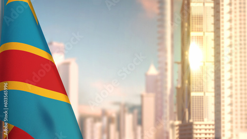 flag of Democratic Republic of Congo on city skyscrapers buildings vanilla sundown bg for anthem day - abstract 3D rendering