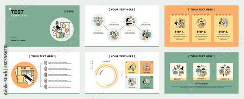 Education. Students studying hard and taking exams. web page, flyers template. cute log icon style character.