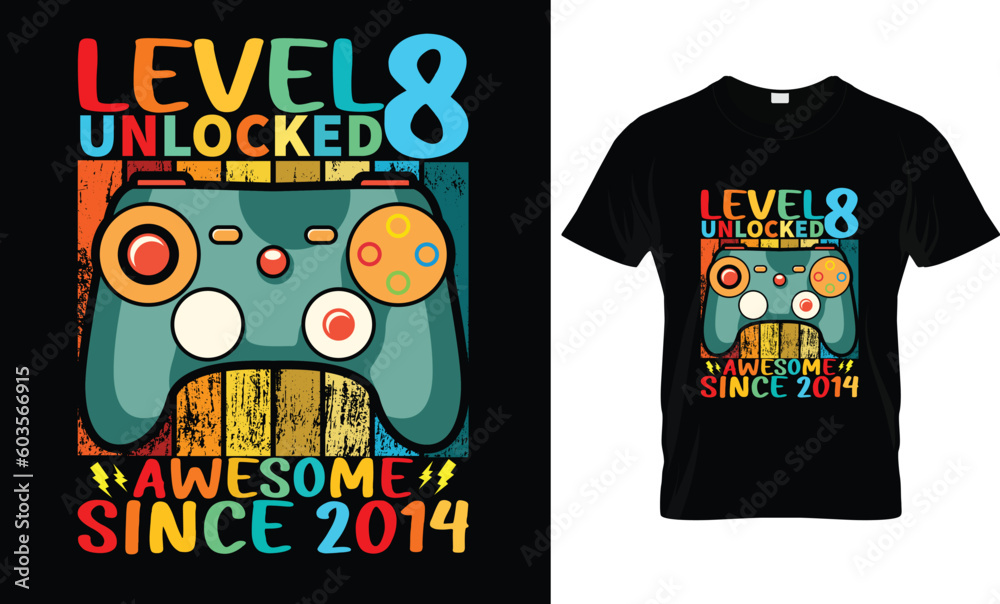 Level 8 Unlocked Awesome Since 2014 T-Shirt Design