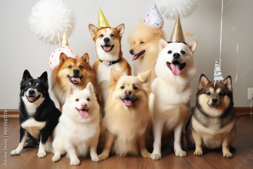 many dogs pets celebrating new year, generative AI