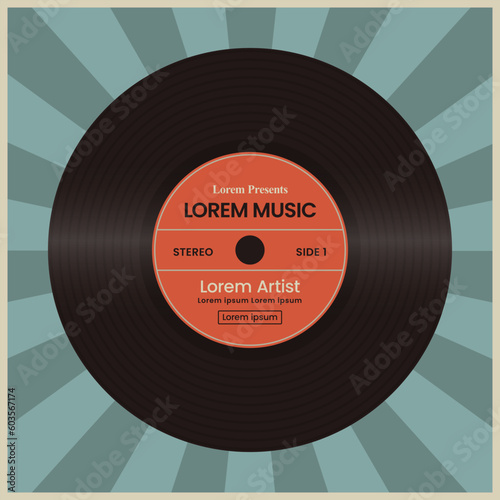 retro vintage lp vinyl record with label album cover mockup template flat vector 90s 80s old music 