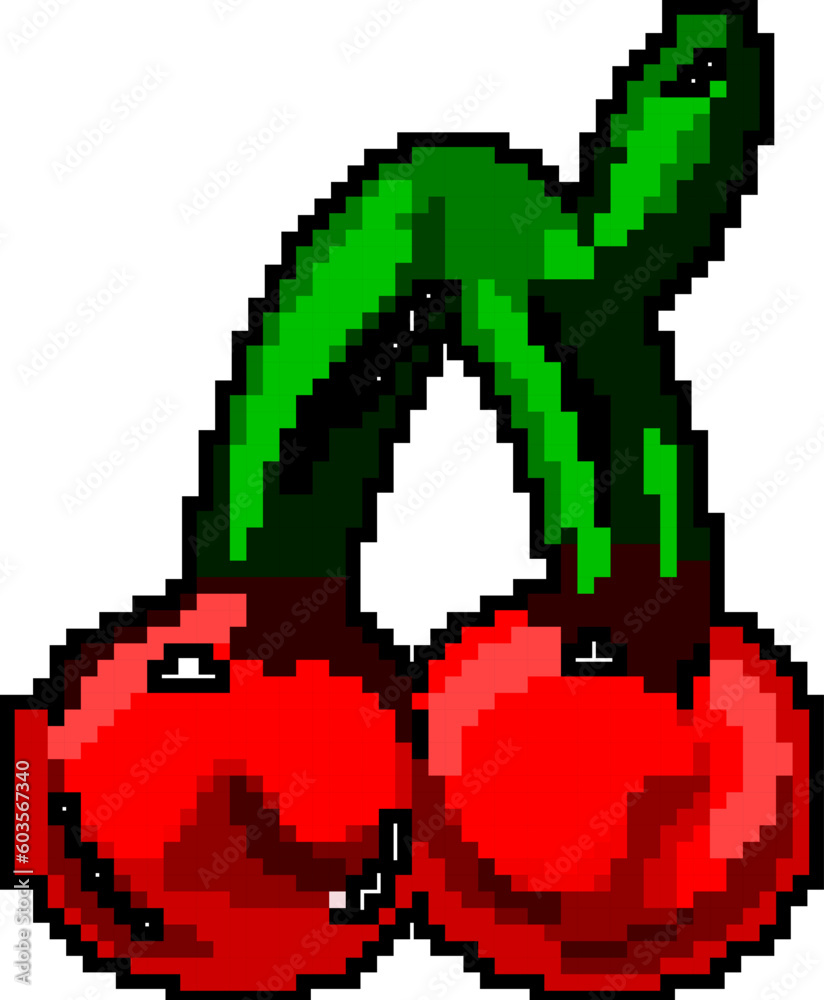 Obraz premium cherry jelly candy game pixel art retro vector. bit cherry jelly candy. old vintage illustration
