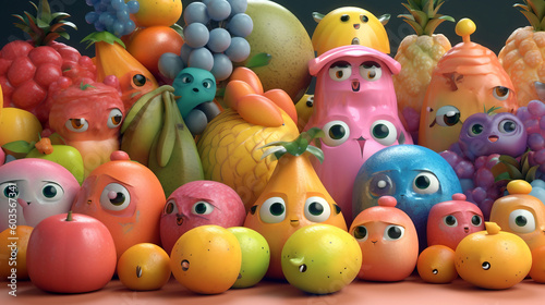 Funny colorful plasticine fruits and vegetables.Generative ai illustration