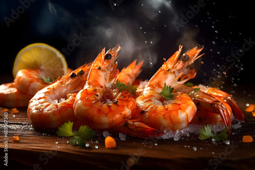 grilled shrimps with lemon photo