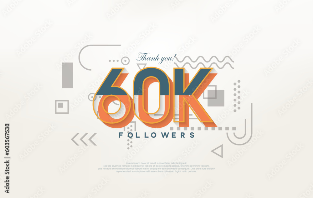 60k followers Thank you, with colorful cartoon numbers illustrations.