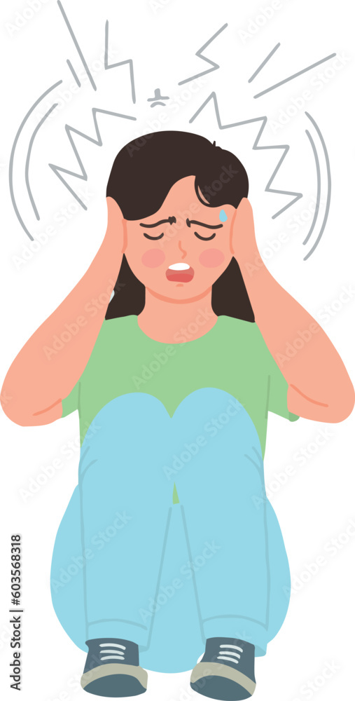 Young woman feel depressed hold her head with both hand illustration Young woman feel depressed hold her head with both hand illustration