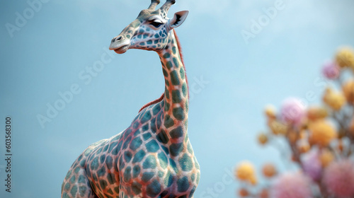 Close up of giraffe head with bokeh background  animal generative ai concept