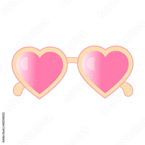Pink heart sunglasses with highlights. Summer cartoon illustration of beach accessories. Isolated on white background. Vector