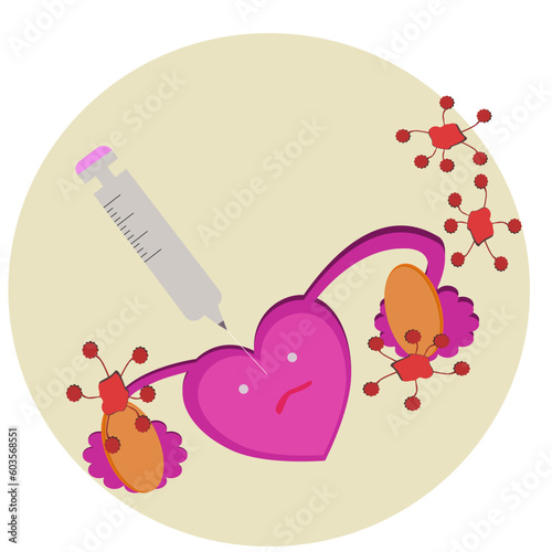 Syringe, stethoscope, treatment, "HPV" vaccine, the concept of preventing HPV infection by pre-infection vaccination