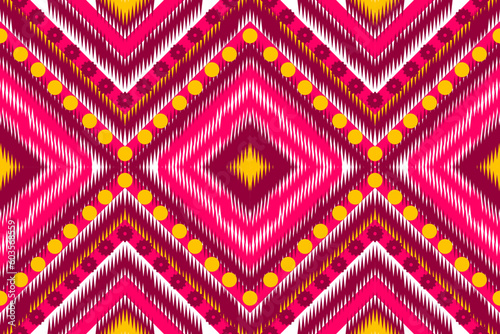 Seamless design pattern, traditional geometric pattern. Red, yellow, pink, white vector illustration design, abstract fabric pattern, aztec style for textile, wallpaper.