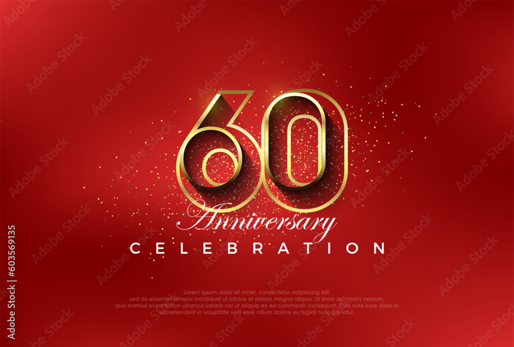 line art number with golden fancy 60th numeral. Premium vector for ...
