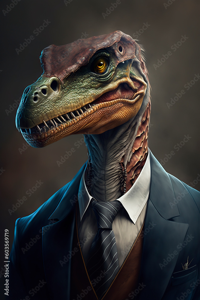 illustration of a portrait of an executive dinosaur in a suit, image created with ai illustration of a portrait of an executive dinosaur in a suit, image created with ai