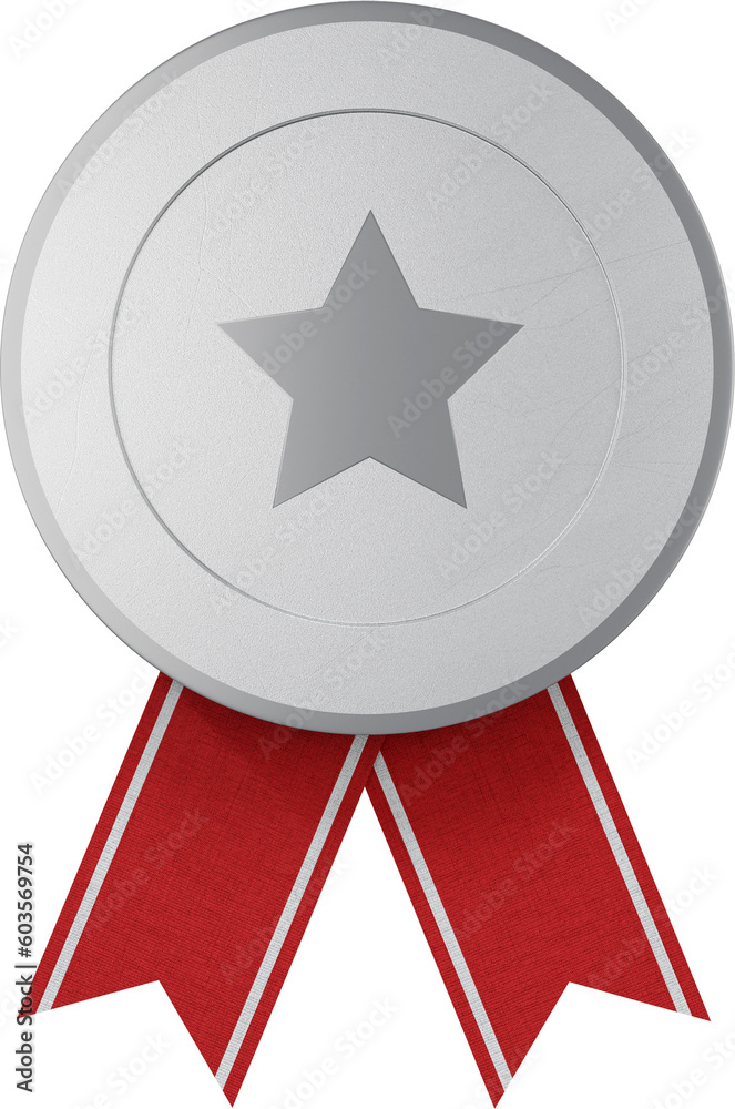 3D Render Silver Medal With Ribbon