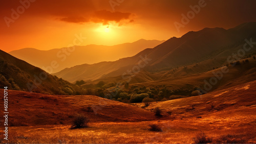 golden sunset on the hill