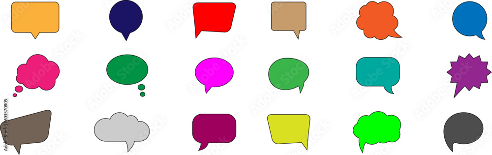 Speech Bubble set. Talk bubble. Cloud speech bubbles collection.Set of flat colorful bubble speech vector. Banners, price tags, stickers, posters, badges.. Vector illustration Speech Bubble set. Talk bubble. Cloud speech bubbles collection.Set of flat colorful bubble speech vector. Banners, price tags, stickers, posters, badges.. Vector illustration