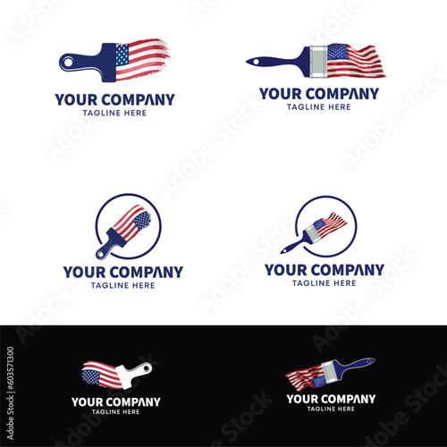 collection set of the USA American Flag with Brush Paint Logo Design Vector illustration.
USA flag brush logo, paintbrush logo.
USA painting service business logo