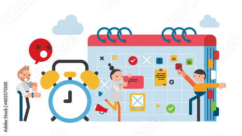 People planning concept. Entrepreneurship and calendar schedule planning. Vector business meeting and events organizing