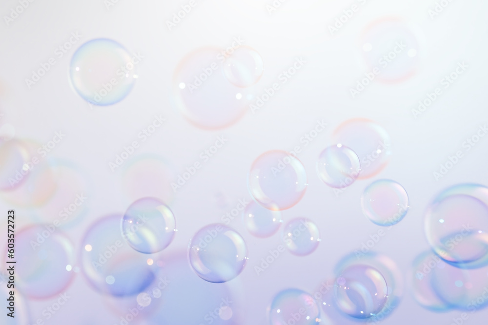 Beautiful Transparent Colorful  Soap Bubbles Background. Soap Sud Bubbles Water.	