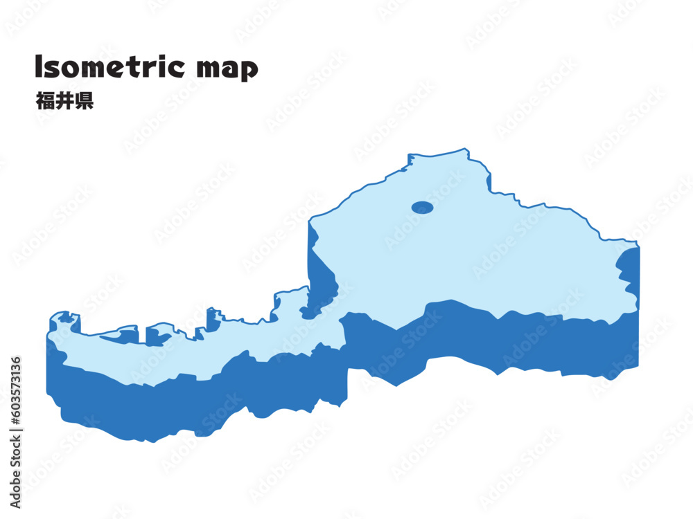 アイソメトリック、立体的な福井県の地図、県庁所在地、都道府県単位の地図のイラスト アイソメトリック、立体的な福井県の地図、県庁所在地、都道府県単位の地図のイラスト
