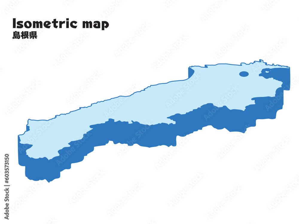 アイソメトリック、立体的な島根県の地図、県庁所在地、都道府県単位の地図のイラスト